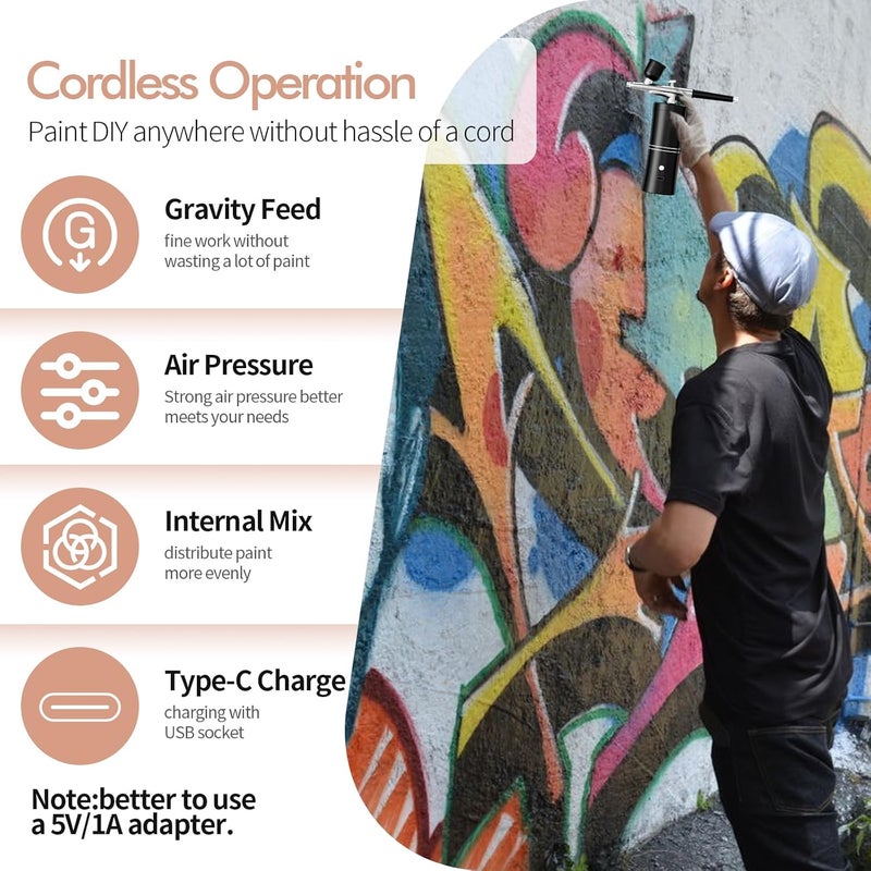 CBVCBV Airbrush Kit Portable Airbrush Air Brush Kit with Air Compressor Airbrush for Nails Airbrush Compressor High Pressure Nail Airbrush Machine Handheld Mini Air Brush Kit (Black) - Image 4